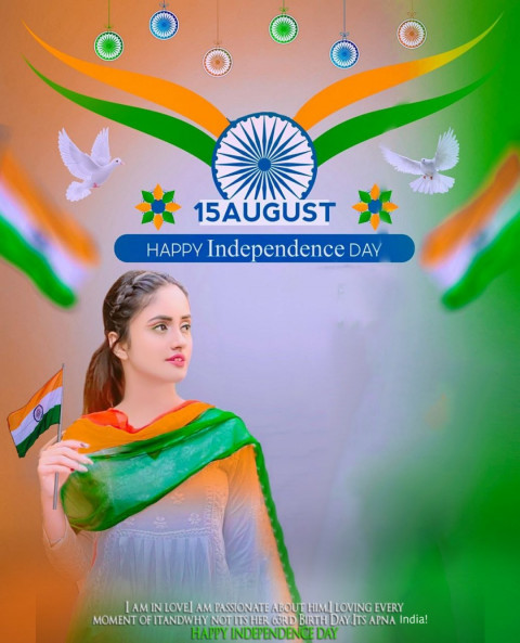 15 August Editing Background Girl Flag   Picsart Independence Day