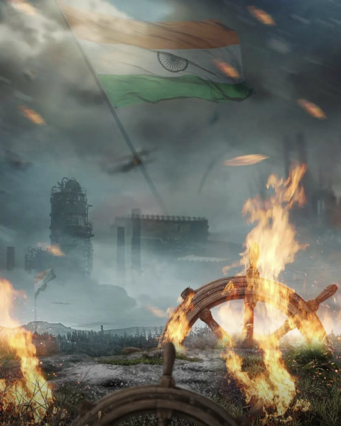 15 August Fire with Tiranga Background For Picsart