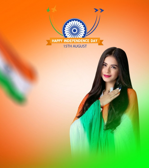 15 August PicsArt CB Background HD With Girl Independence Day Flag