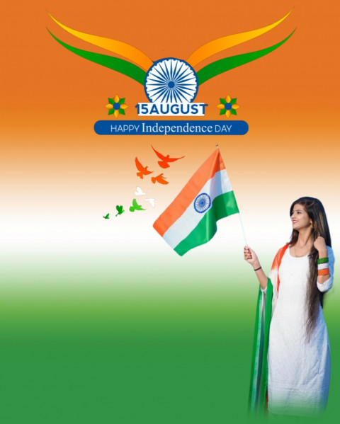 15 August PicsArt CB Background With Girl Independence Day Flag