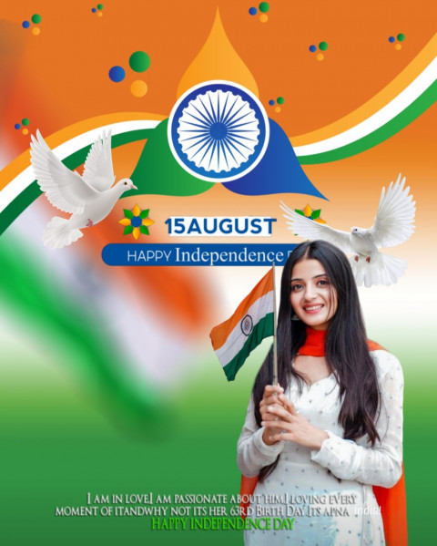 15 August PicsArt CB Background With Girl Independence Day Flag