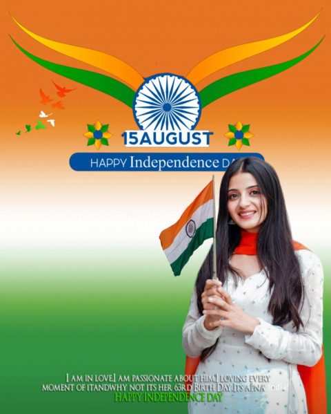 15 August PicsArt CB Backgrounds With Girl Independence Day Flag