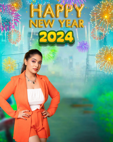 2024 New Year Photoshop CB Background Firework With Girls Image