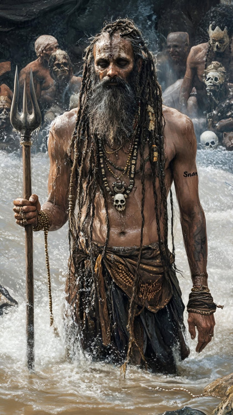 Aghori in River Full Screen Mobile Background Wallpapers