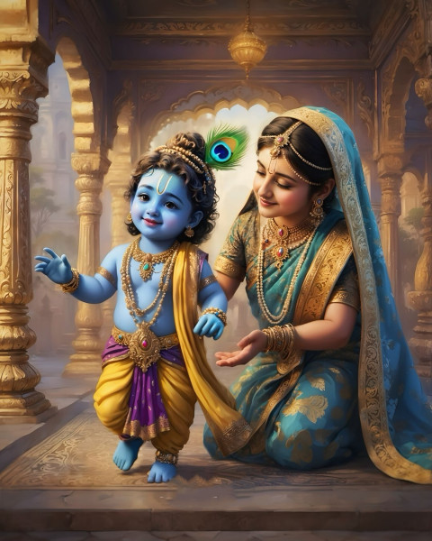Bal Lord Krishna With Jasoda Maa Home Wallpaper HD Images