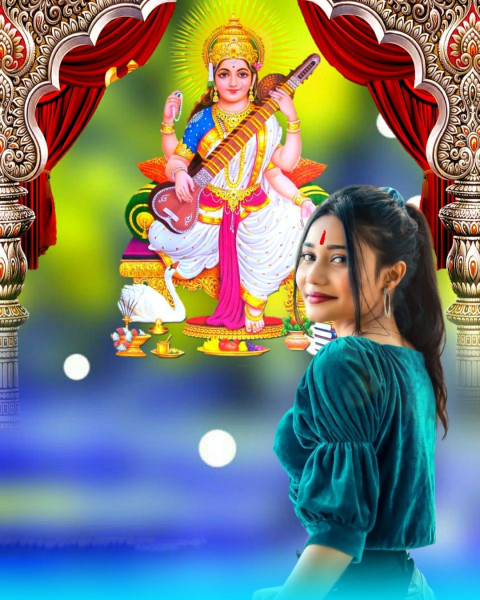 Beautiful Cute Girls Saraswati Puja Editing Background