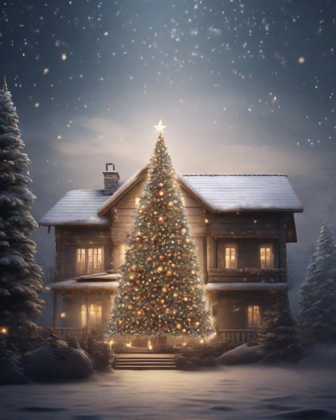 Christmas Tree Wallpapers HD Background With Santa Claus House In Ice