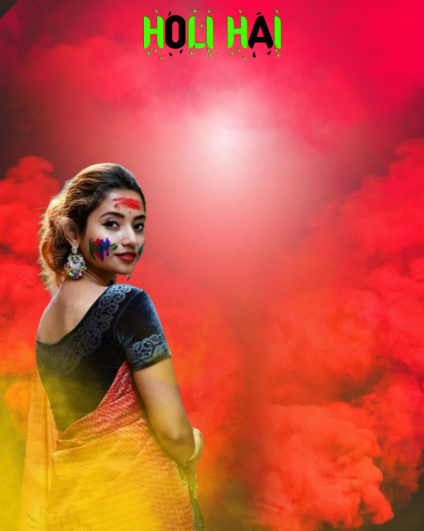 Colorful Happy Holi CB Background For Editing With Girls