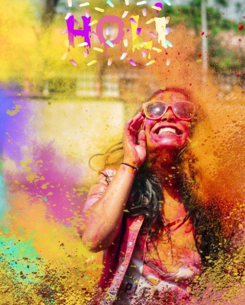 Colorful Happy Holi CB Editing Background With Girl
