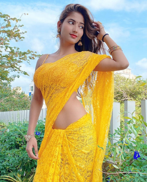 Cute Angle Rai Images In Yellow Saree (Tik Tok Star) Pic