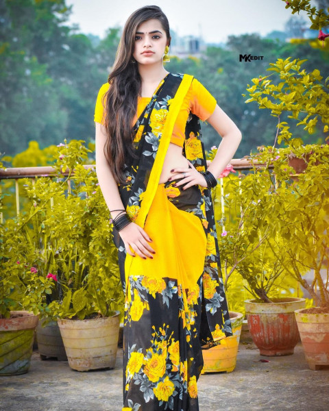 Cute Dipika Rana Pictures In Yellow Saree photos