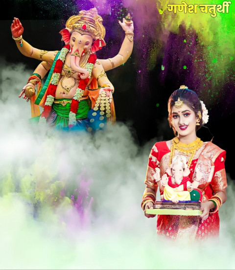Cute Girl With Ganpati Ganesh CB Photo Editing Background Full HD