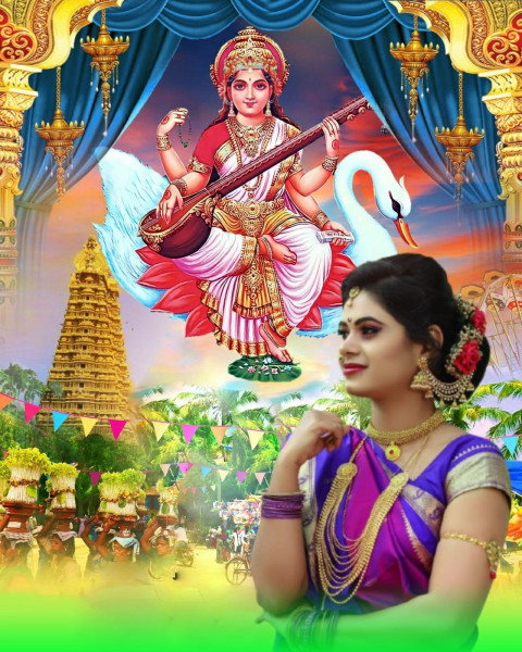 Cute Girls Happy Saraswati Puja Special Editing Background Full HD
