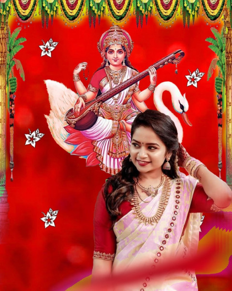 Cute Girls Latest Saraswati Puja Special CB Editing Red Background