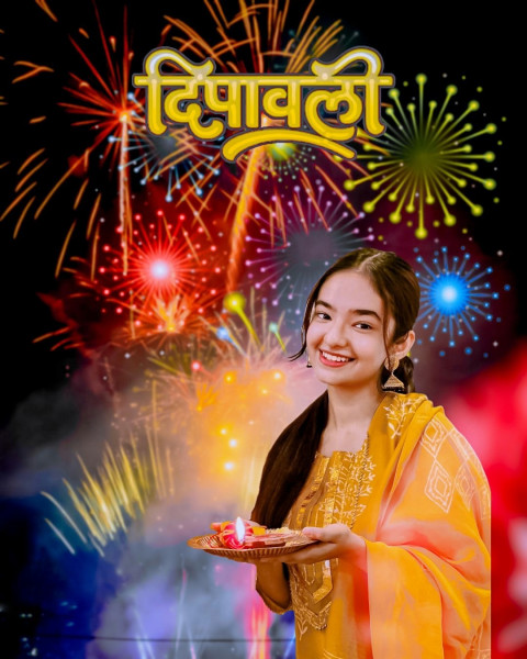 Diwali Special Sky Firework Background Girl Images HD