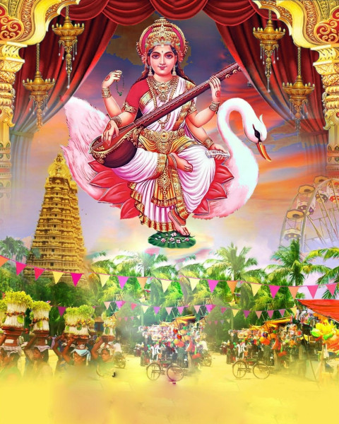 Download Happy Saraswati Pooja CB Background Full HD Free