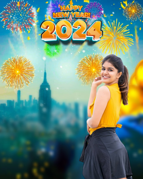 Firework 2024 New Year Photoshop CB Background With Girl Images HD