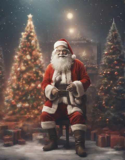 Free Merry Christmas Tree With Santa Claus Background Full HD