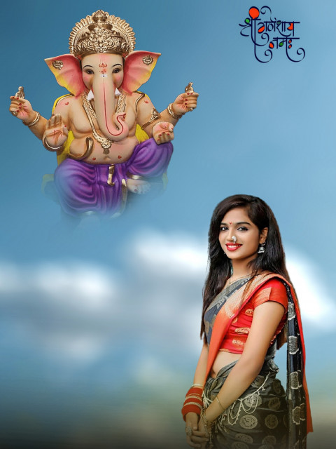 Ganesh Chaturthi With Girl Ganpati Bappa Morya HD Background For PicsArt