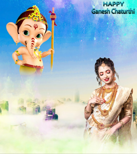 Ganpati Bappa Morya Photo Editing Background With Girls