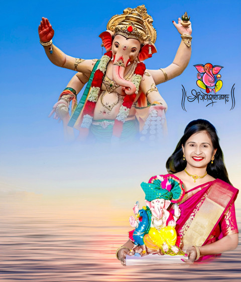 Ganpati Bappa Morya Photo Editing Background With Girls DP