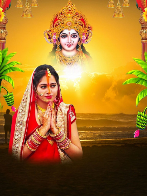 Girl Happy Chhath Puja Photo CB PicsArt Editing Download HD Background