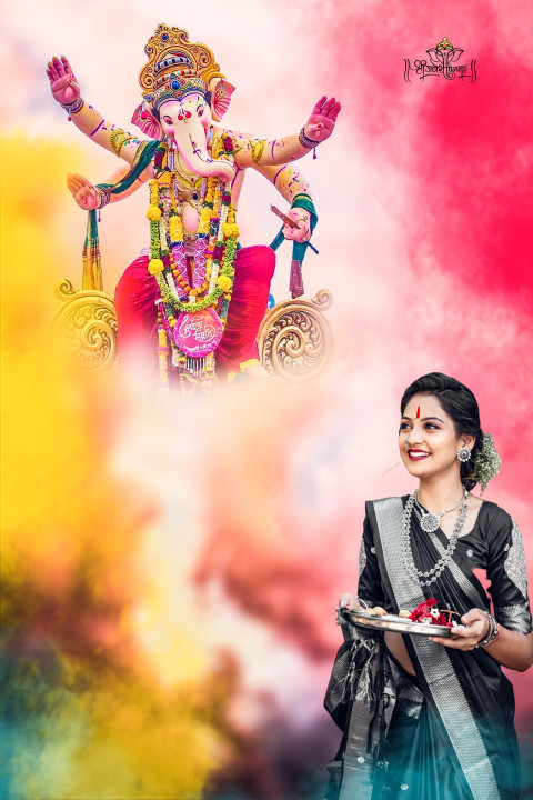 Girl In Saree Ganesha Chaturthi CB Picsart Editing Background HD