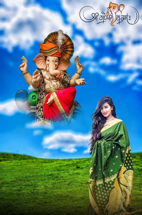 Girl In Saree Ganesha Chaturthi CB Picsart Editing Background HD
