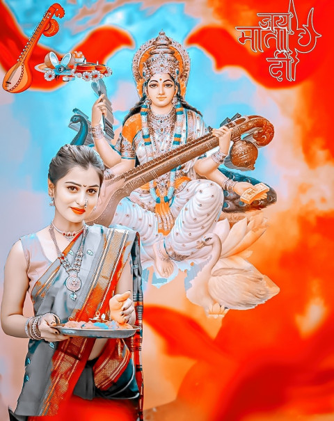 Girl Maa Saraswati Puja Photo Editing Background HD