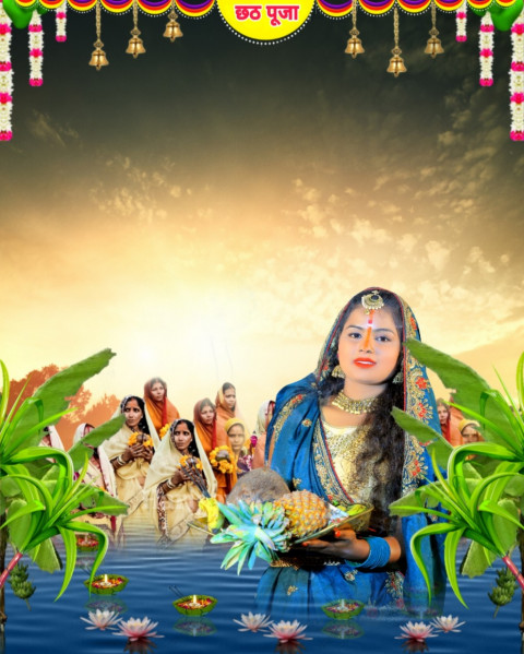 Happy Chhath CB Background HD With Girls For New Photo Editing