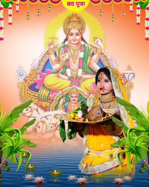 Happy Chhath CB Background HD With Girls For Photo Editing