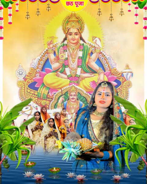 Happy Chhath CB Background With Girls For HD Photo Editing