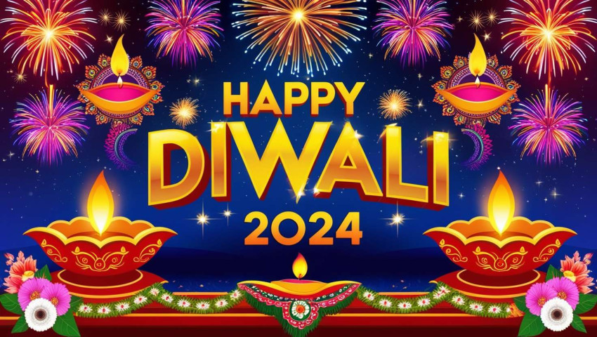 Happy Diwali 2024 pictures with traditional diya and fireworks