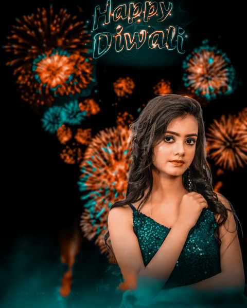 Happy Diwali Background Full HD With Girl For Photo Editing