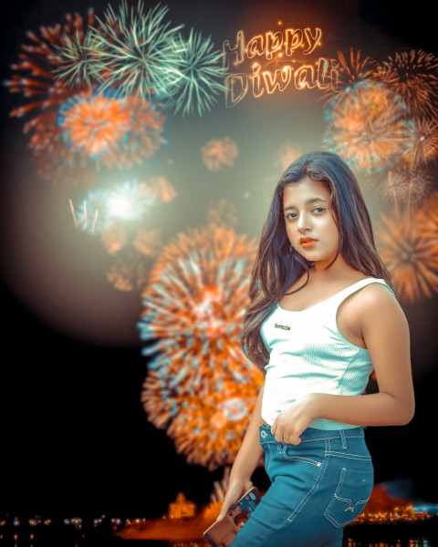 Happy Diwali Background HD With Girl For Photo Editing