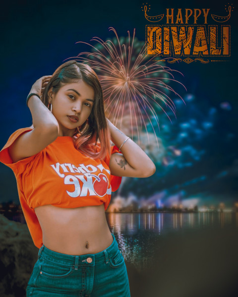 Happy Diwali Background With Girl For CB Photo Editing