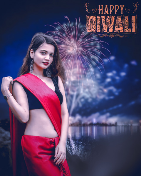 Happy Diwali Background With Girl For Photo Editing