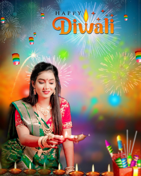 Happy Diwali Celebrating Cb Background With Girl