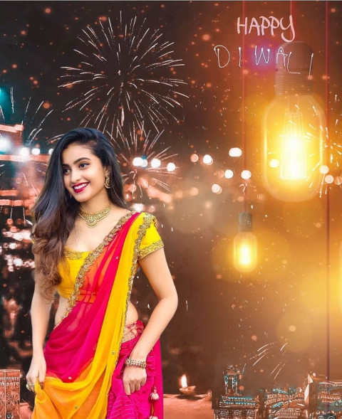 Happy Diwali Free HD Background With Girl In Saree Images
