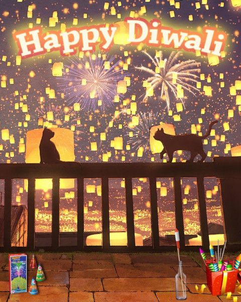 Happy Diwali Sky Lanterns Background Full HD