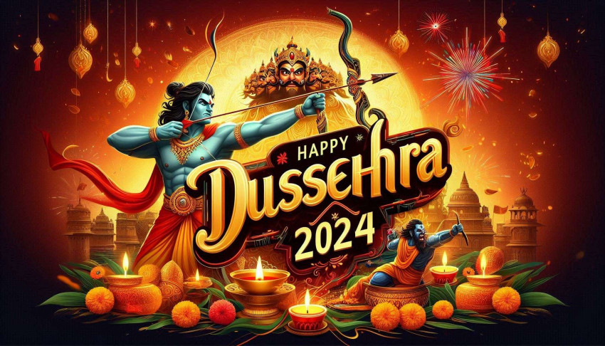 Happy Dussehra wishes Image with indian cultural elements