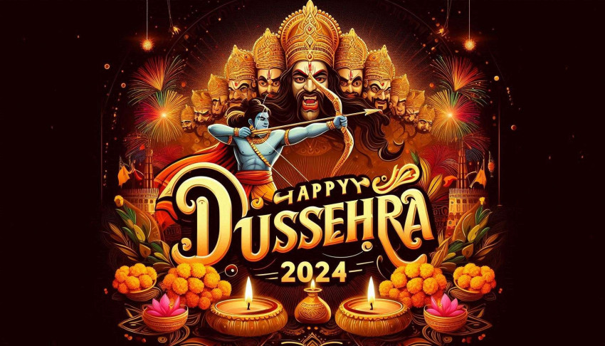 Happy Dussehra wishes Images with rama and ravana battle