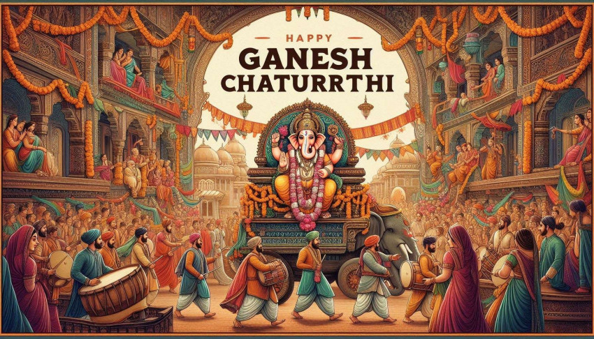 Happy Ganesh Chaturthi 2024 colorful decoration images