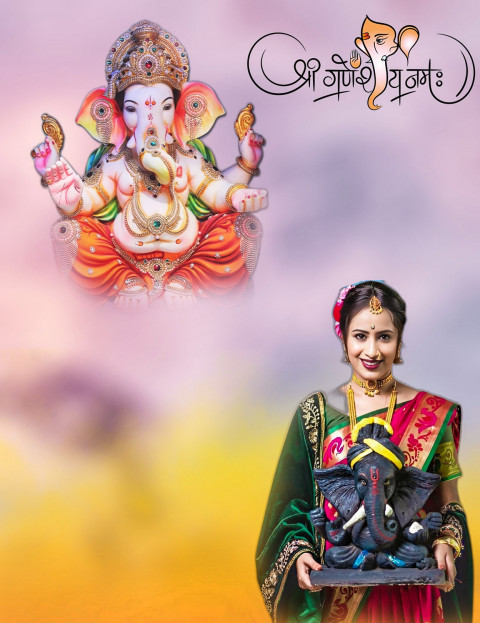 Happy Ganesh Chaturthi With Marathi Girl CB Picsart Editing Background
