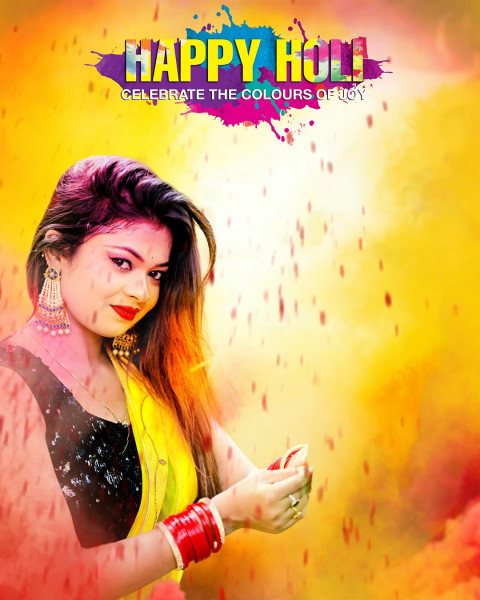 Happy Holi Colorful CB Background with Girl Free
