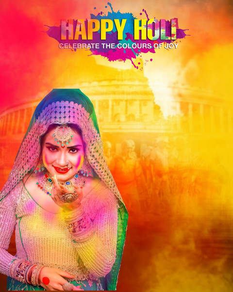 Happy Holi Colorful CB Background with Girl HD