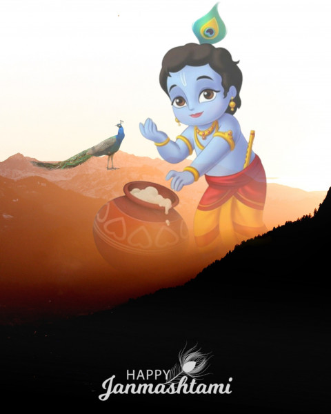 Happy Krishna Janmashtami Editing Background for PicsArt HD