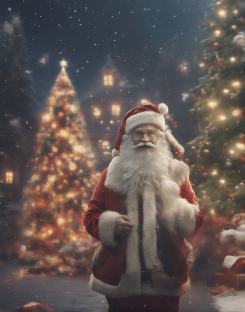 Happy Merry Christmas Tree With Santa Claus New Background Full HD