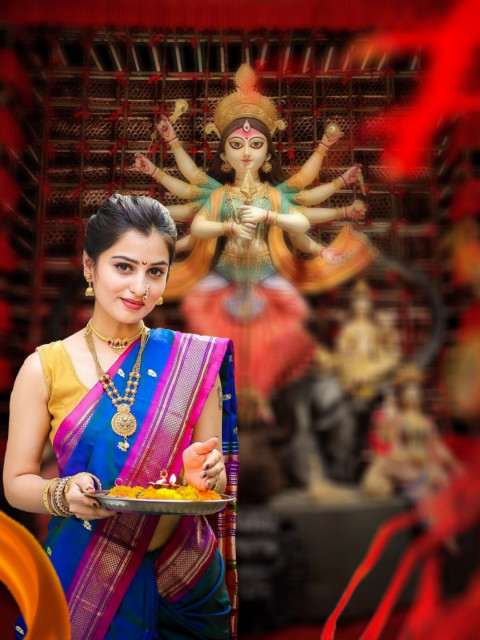 Happy Navratri Photo Editing Background Girl For PicsArt Images