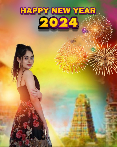 Happy New Year 2024 Firework Background CB With Girl Photo